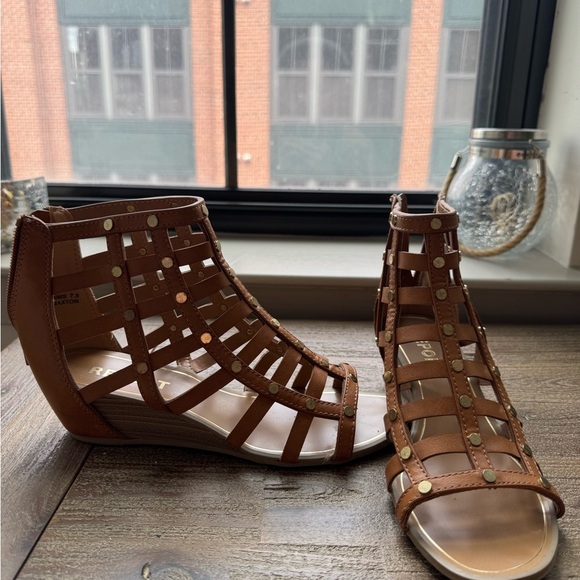 Tan Studded Gladiator Sandals - Picture 2 of 13